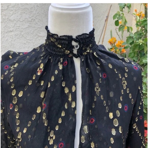 A.L.C. Tula Split Neck Long Sleeve Silk Metallic Midi Dress size 4 - Picture 6 of 6